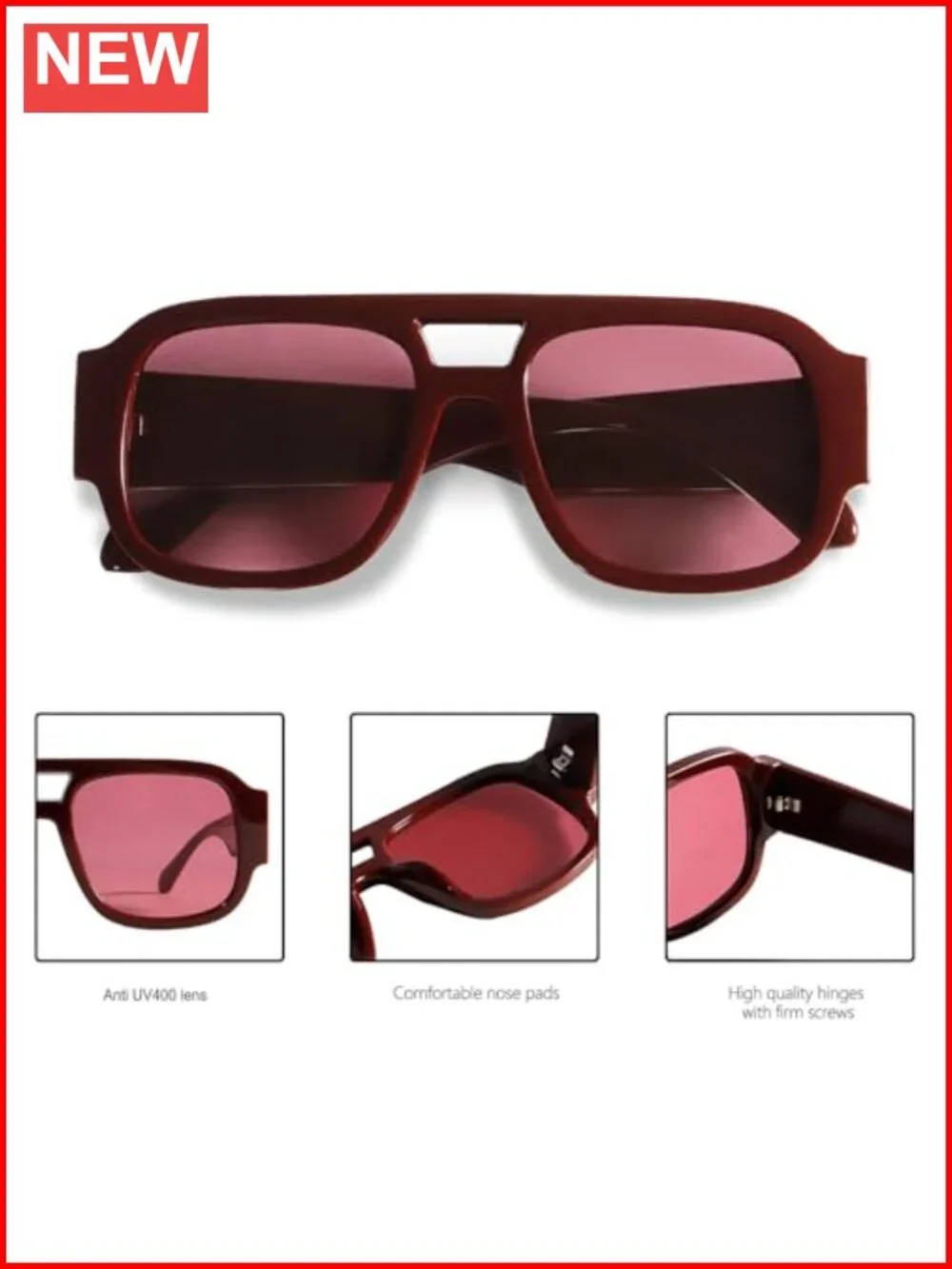 Retro Oversized Aviator Sunglasses Square Double Bridge UV400